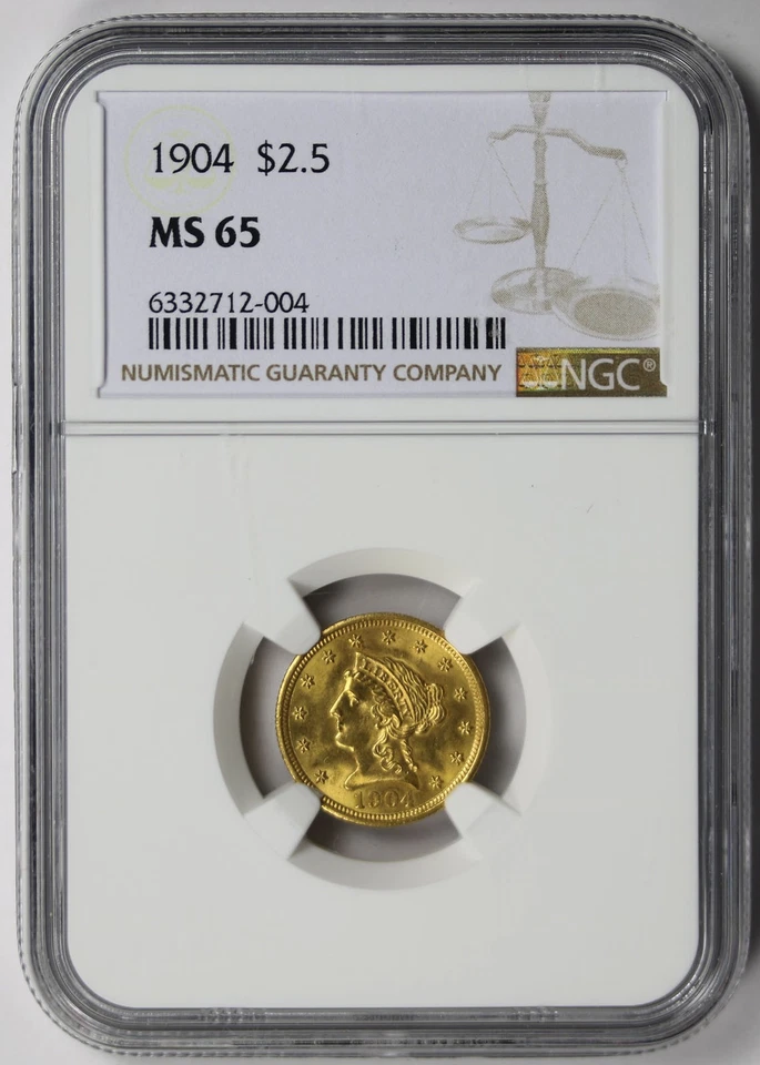 1904 Liberty Head Quarter Eagle Gold $2.5 MS 65 NGC - Image 1 of 4