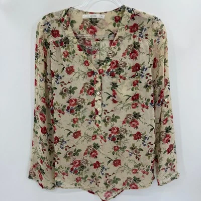 FUN2FUN Womens Sheer Rose Floral Layering Shirt Size M Long Sleeve Cottagecore - Image 1 of 4