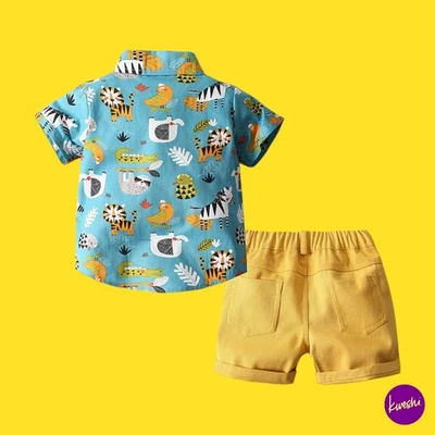 EDJUDE Vestito hawaiano bambino ragazzo, camicia stampata e pantaloncini con bretelle, multi, 2-3 anni - Immagine 1 di 4