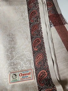 Oswal hellbraun 100 % rein Halstuch Stola Schal Fransen Indien 38" x 78"  - Bild 1 von 7