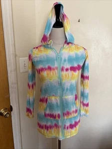 So Girl’s 12 Years Tie Dye Long Sleeve Hooded Zip Front Cover Up - Picture 1 of 5