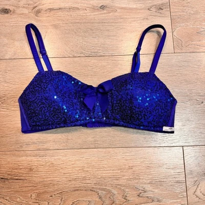 Sujetador de lentejuelas Aerie Pretty Luxury azul mediano M acento de moño correas ajustables Foto 1 de 4