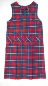 Girls R/K Red & Navy Plaid V-Neck Kick Pleat Uniform Jumper Dress Reg Sz 10 & 12 - Picture 1 of 5