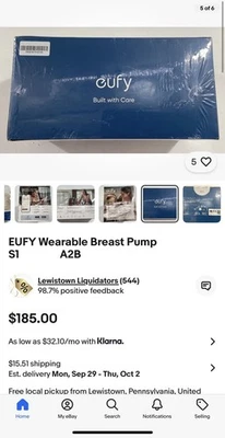 Eufy Wearable Breast Pump S1 Portable HeatFlow UltraQuiet Discreet App Control - Image 1 of 4