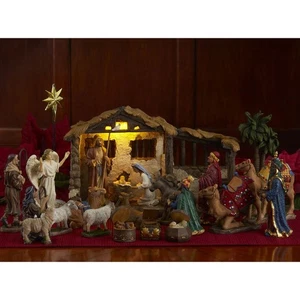 Belén de la vida real escala 5” 23 piezas conjunto de figuras de resina pintadas a mano con iluminación LED - Imagen 1 de 10