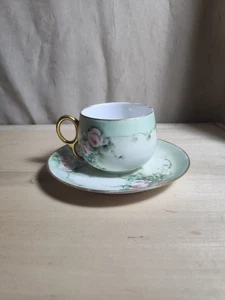 Hand Painted Cup & Saucer Sets Pink Roses W/ Gold Gilt Made In Germany - Picture 1 of 7