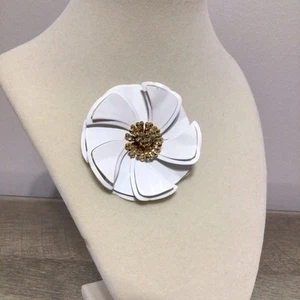 Vintage Enamel Flower Brooch Pin Large White Floral 2.5" - Picture 1 of 7