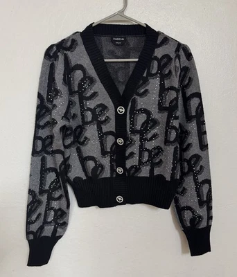 Embellish Logo bebe Women's Cardigan Sweater Black & Grey Size L - Image 1 of 4