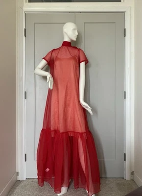 $495 STAUD Calluna tie-detailed organza maxi dress in Red - Image 1 of 4