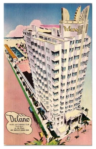 MIAMI BEACH, FLORIDA - HOTEL DELANO - ARQUITECTURA DECO - POSTAL DE LINO VINTAGE - Imagen 1 de 2