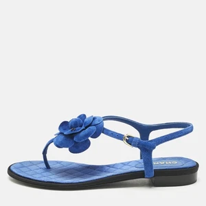 Sandali Chanel blu scamosciati camelia tanga taglia 39 - Foto 1 di 9