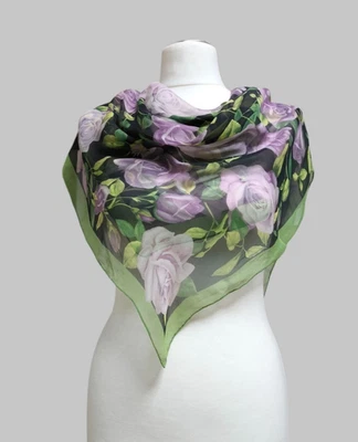 DOLCE & GABBANA Green Black purple silk chiffon scarf floral USED NO LABEL - Image 1 of 4