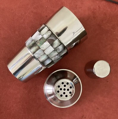 10” Abalone / Mother of Pearl / Shell Inlay Stainless St Cocktail Martini Shaker - Image 1 of 4