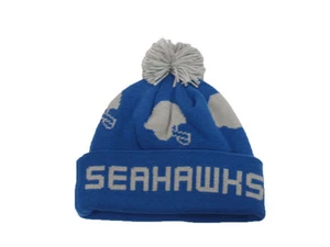 Seattle Seahawks Pom Beanie Mitchell & Ness NFL Round Trip Cuffed Knit Football - Picture 1 of 4