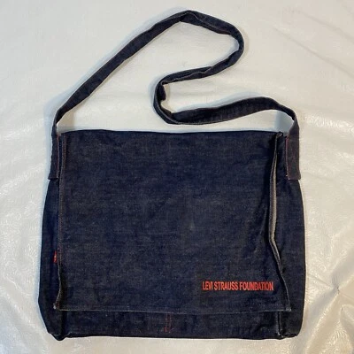 Levi Strauss Foundation Denim Fold Over Messenger Bag Tote Red Tab Lightweight - Image 1 of 4