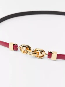 ZARA Red Leather Belt with Gold Snaffle Buckle Size 32 - Imagen 1 de 3