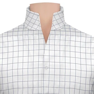 Camisa a cuadros blanca con cuello abierto alto estilo celebridad para hombre cuello de una pieza ventana - Imagen 1 de 9