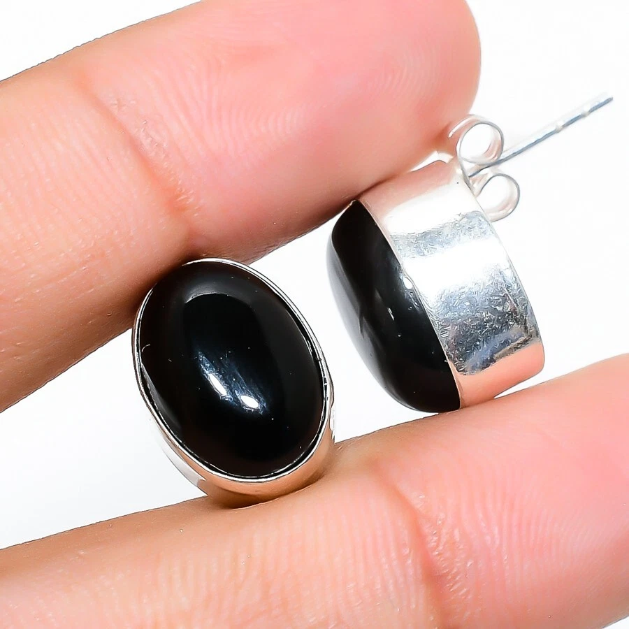Onyx Gemstone Handmade 925 Sterling Silver Jewelry Earring Size 1" - Image 1 of 1
