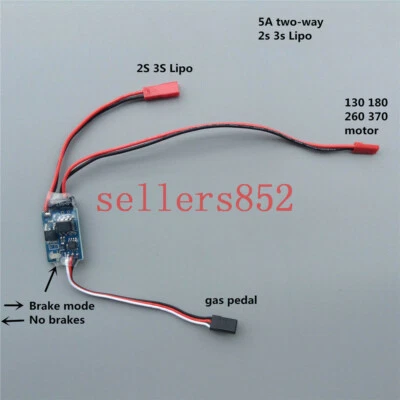 5A Brushed ESC Two-way 2s 3s Lipo 130 180 260 motor RC boat car Speed Controller - Image 1 of 4