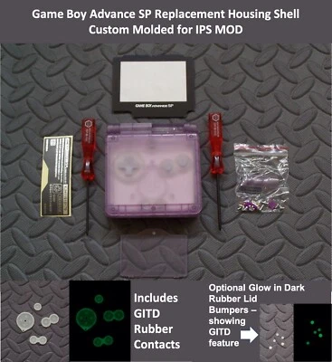 GameBoy Advance SP Replacement Housing Shell CLEAR GRAPE custom molded for IPS - Image 1 of 4
