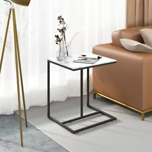 Marble C Shaped End Table Under Sofa Bedroom Couch Table Metal Frame Hidden Base - Picture 1 of 12