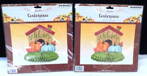 Lot of 2 Welcome Fall Thanksgiving Harvest Paper Table Honeycomb Centerpiece 10" - Picture 1 of 5