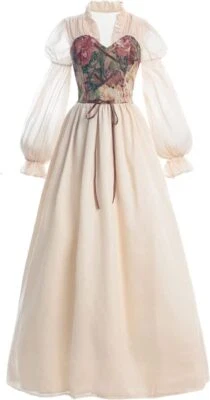 Vestido Renacimiento Mujer Medieval Damas Vestido Dama Manga Globo Vestido Nuevo Foto 1 de 4