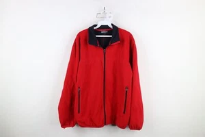 Vintage 90s Lands End Mens Size Medium Faded Blank Full Zip Fleece Jacket Red - Picture 1 of 17