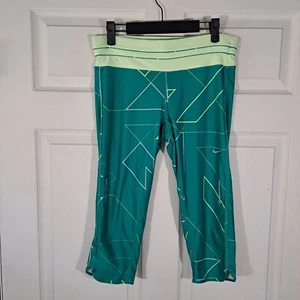 Nike Dri-Fit Leggings Womens Size Medium Neon Green Geometric Capri Running - Picture 1 of 17