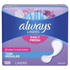 Always Daily Fresh Thin Panty Liners, Regular Absorbency, Unscented, 120 Count - Picture 1 of 11