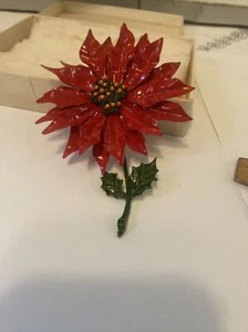 Vtg Enamel Flower Brooch Pin Red Christmas Poinsettia Flower 60s Mid  Century 5” - Picture 1 of 5