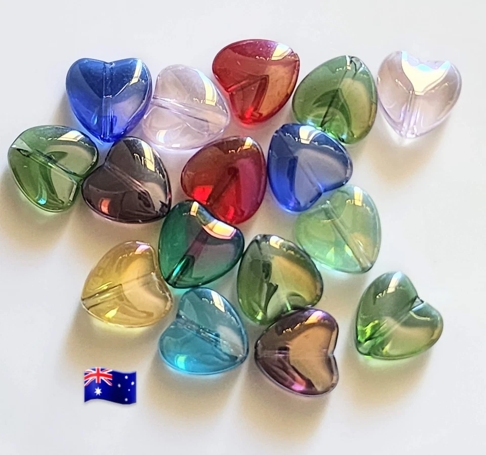 20pcs 10mm Mix Colour Heart Shape Glass AB Transparent Loose Beads - Изображение 1 из 1