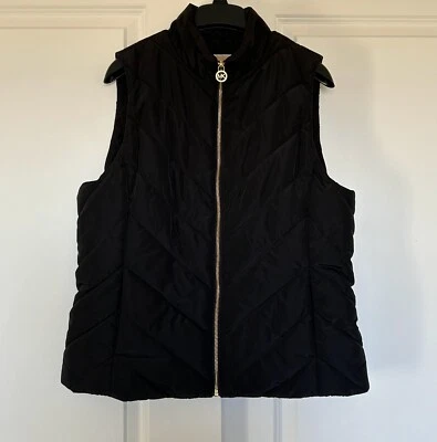 Michael Kors Large Black Puffer Quilted Vest Jacket MK Charm Women's, MSRP $125 - Image 1 of 4