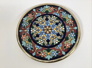 Vintage Sevillarte Handmade Ceramic Decor Floral Plate 6.75" 24k Spain Signed - Picture 1 of 6