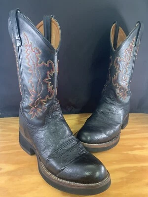 Jama Genuine Ostrich & Calfskin Old West Boots Embroidered Black Youth Sz 6 - Image 1 of 4