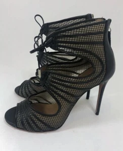 Damen Designer Aquazzurra Firenze Schwarz Muse Leder Mesh Heels Größe 38 - Bild 1 von 11