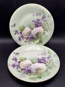 2 Vtg Side Salad Dessert Plates Green Hydrangea Purple Flowers Imperial Germany - Picture 1 of 11