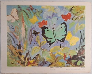 Mariposas por Earl Bailly Antigua Shana Tova Tarjeta Boca Pie Pintura Artista Israel - Imagen 1 de 4