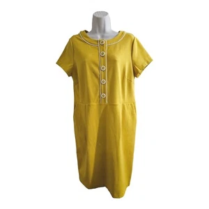 Boden senfgelbes Kurzarm Ponte Etuikleid neu mit Etikett Größe 12R Knöpfe Tasche - Bild 1 von 14