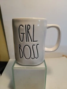 Rae Dunn Coffee Mug girl Boss Black Script magenta collection Large White Cup - Picture 1 of 6
