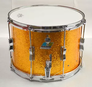 USED LUDWIG 10"X14" 1970'S VINTAGE SNARE DRUM, MARCHING STYLE, GOLD SPARKLE WRAP - Picture 1 of 21