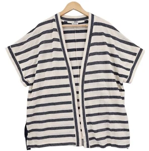 Avenue Cardigan Womens 18/20 Blue & Beige Striped Short Sleeve Open Front Casual - Picture 1 of 10