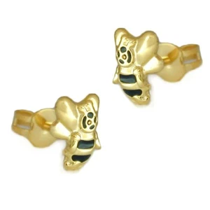 Pendientes Pendientes para niños, abeja con cara, oro amarillo 375 - Imagen 1 de 2