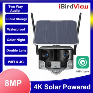 4XZoom 4K 180° UHD 4G Solar Überwachungskamera Outdoor WIFI Dual Lens PIR CCTV Cam - Bild 1 von 17