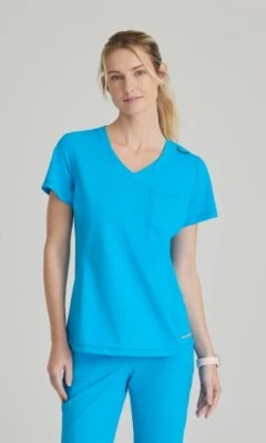 SKECHERS SLIP INS SCRUB TOP ONE POCKET IN BOLD AZURE, IN ALL SIZES #SKT221, NWT - Image 1 of 2