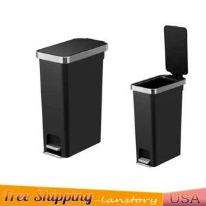 Trash Can Plastic Slim Step-on Kitchen Trash Can 10.5 Gallon Soft Close Lid NEW - Picture 1 of 15