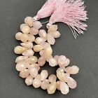Natural Rose Quartz Teardrops Faceted Gemstone Briolettes Beads 306 CT 8 Inch