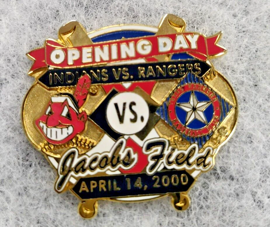 CHIEF WAHOO 2000 Opening Day MLB Lapel Hat Pin Cleveland Indians Rangers LE - Image 1 of 1