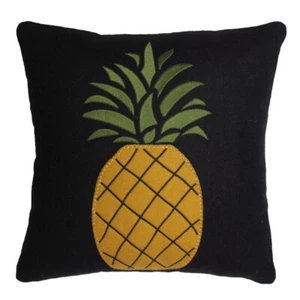 New Primitive Folk Art BLACK APPLIQUED PINEAPPLE PILLOW Stitched Wool Felt 14" - Picture 1 of 1