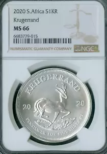 2020 SOUTH AFRICA 1 oz SILVER KRUGERRAND NGC MS66 SPOTLESS - Picture 1 of 2